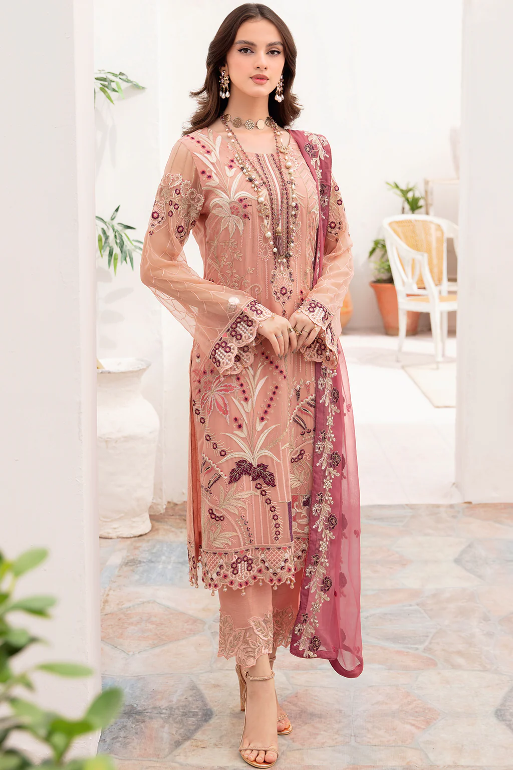 A-702 - Fully Stitched 3PC - Chevron Vol-07 Embroidered Chiffon Collection by Ramsha