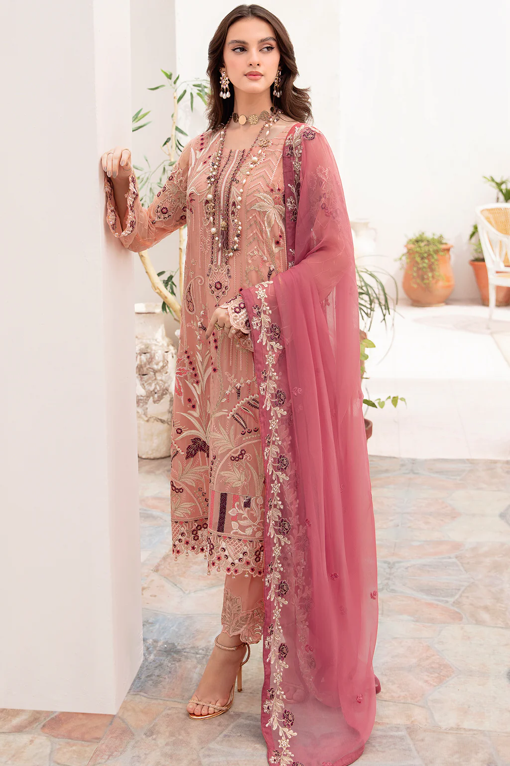 A-702 - Fully Stitched 3PC - Chevron Vol-07 Embroidered Chiffon Collection by Ramsha