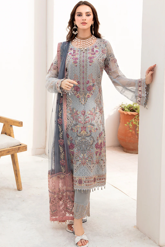 A-703 - Fully Stitched 3PC - Chevron Vol-07 Embroidered Chiffon Collection by Ramsha