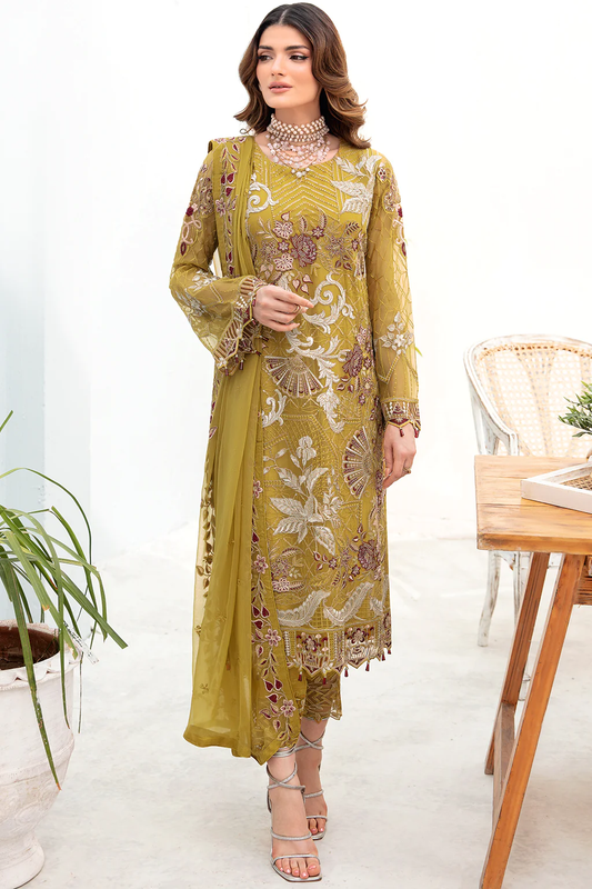 A-706 - Fully Stitched 3PC - Chevron Vol-07 Embroidered Chiffon Collection by Ramsha