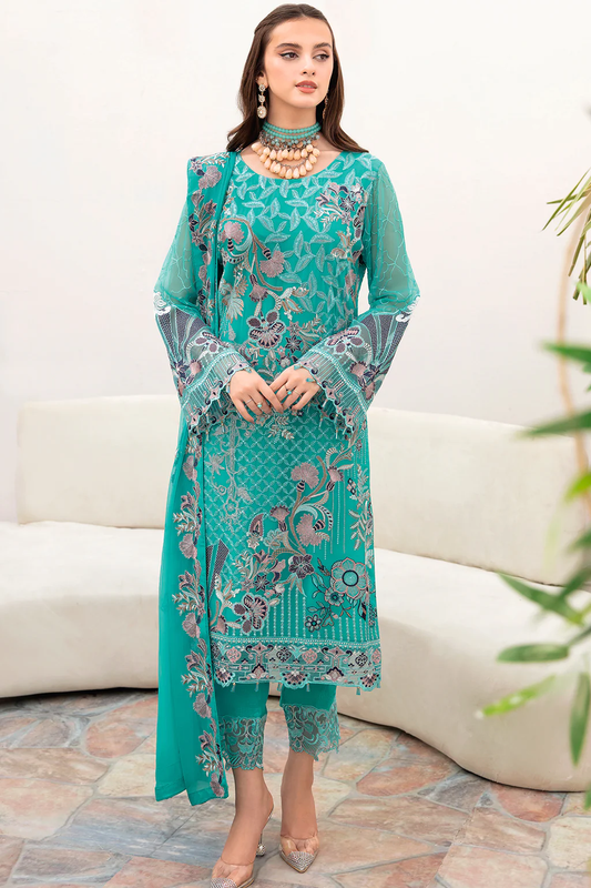 A-708 - Fully Stitched 3PC - Chevron Vol-07 Embroidered Chiffon Collection by Ramsha