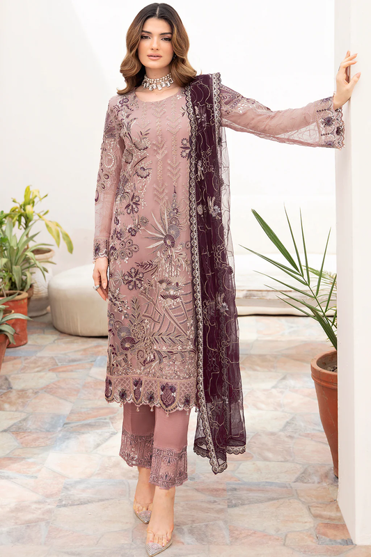 A-709 - Fully Stitched 3PC - Chevron Vol-07 Embroidered Chiffon Collection by Ramsha