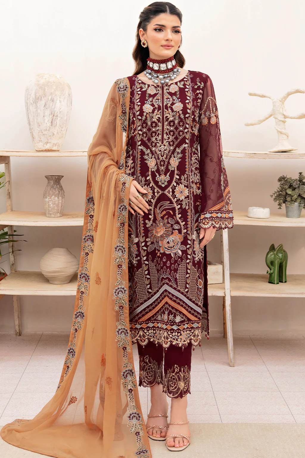 A-712 - Fully Stitched 3PC - Chevron Vol-07 Embroidered Chiffon Collection by Ramsha