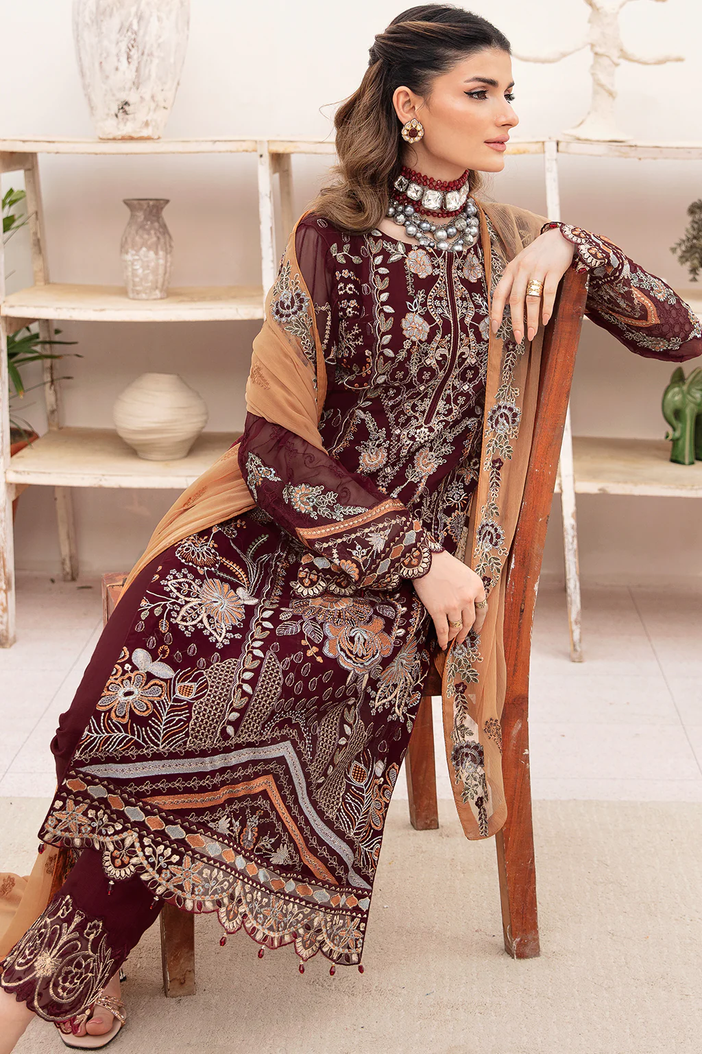 A-712 - Fully Stitched 3PC - Chevron Vol-07 Embroidered Chiffon Collection by Ramsha