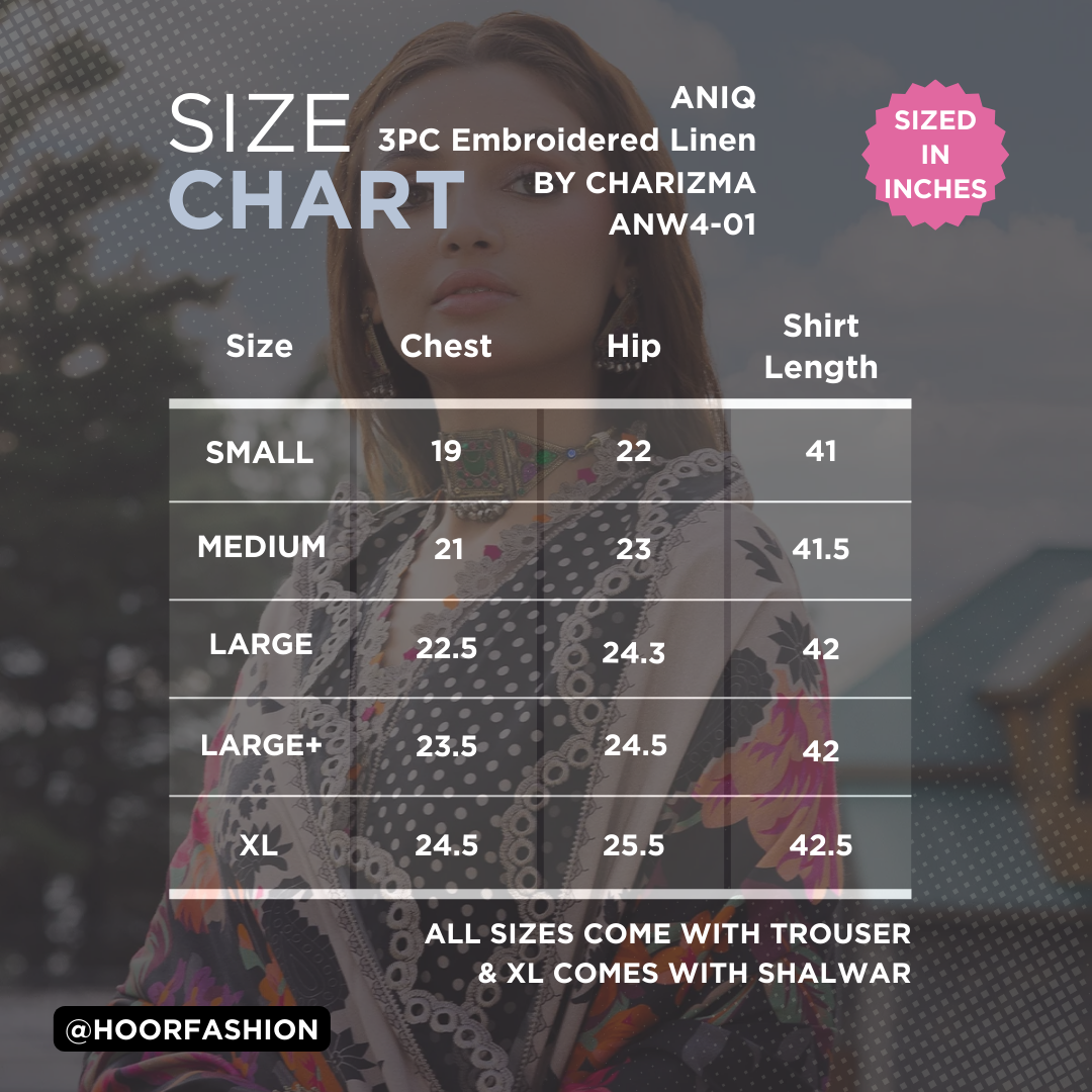 ANW4-01 - Fully Stitched 3PC - Printed & Embroidered Staple (Linen) Collection - ANIQ by Charizma