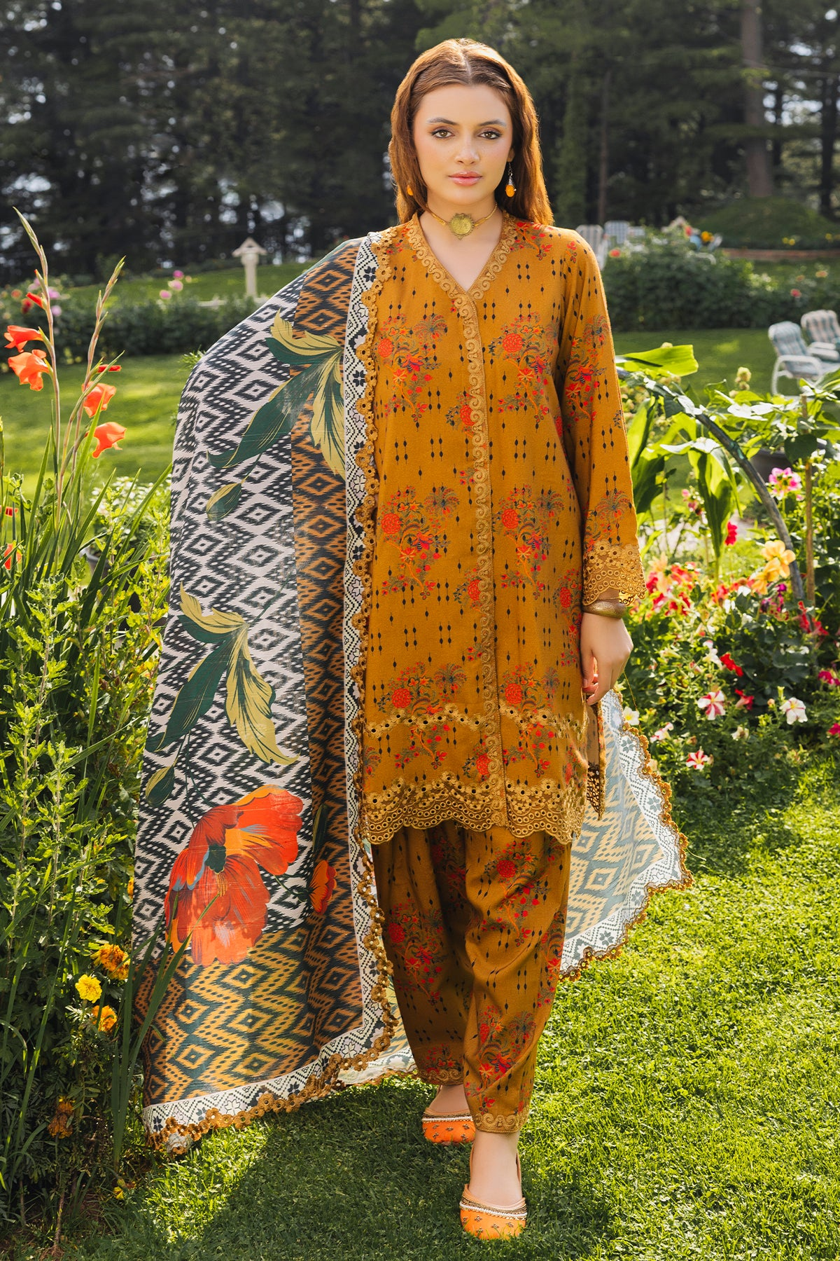 ANW4-02 - Fully Stitched 3PC - Printed & Embroidered Staple (Linen) Collection - ANIQ by Charizma