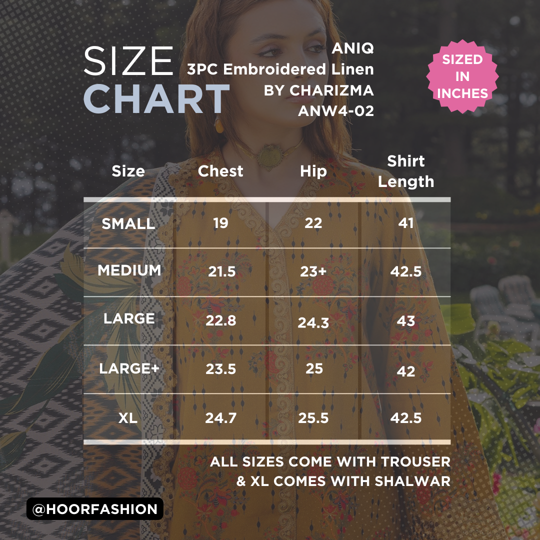 ANW4-02 - Fully Stitched 3PC - Printed & Embroidered Staple (Linen) Collection - ANIQ by Charizma