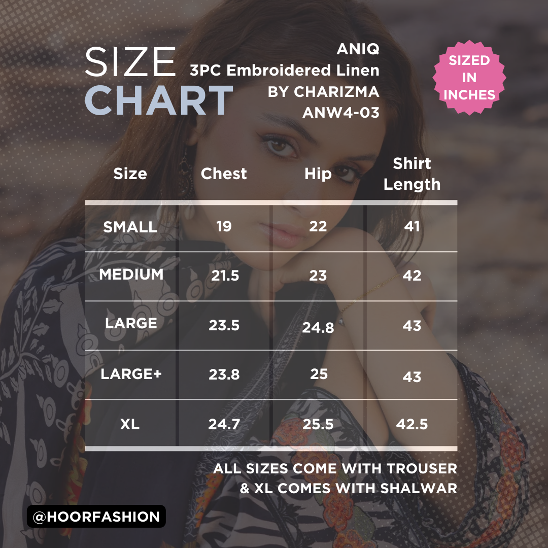 ANW4-03 - Fully Stitched 3PC - Printed & Embroidered Staple (Linen) Collection - ANIQ by Charizma