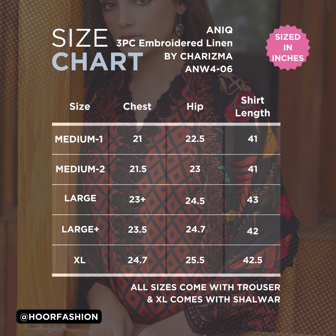 ANW4-06 - Fully Stitched 3PC - Printed & Embroidered Staple (Linen) Collection - ANIQ by Charizma