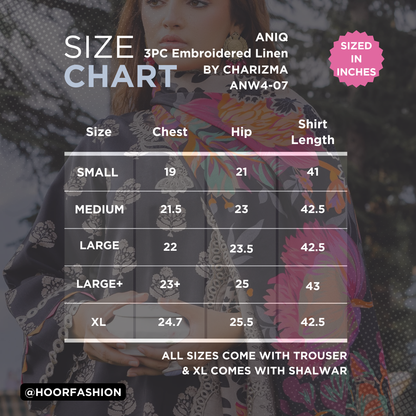 ANW4-07 - Fully Stitched 3PC - Printed & Embroidered Staple (Linen) Collection - ANIQ by Charizma