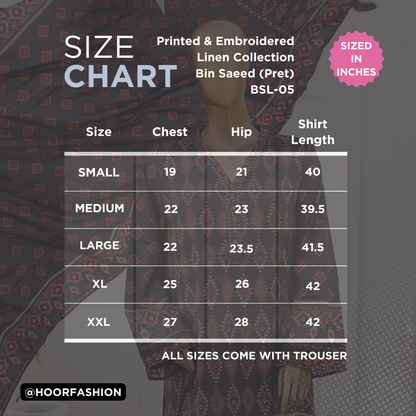 BSL-05 - Ready to Wear 3PC - Printed & Embroidered Linen Collection by Bin Saeed (Pret)