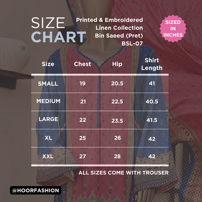 BSL-07 - Ready to Wear 3PC - Printed & Embroidered Linen Collection by Bin Saeed (Pret)