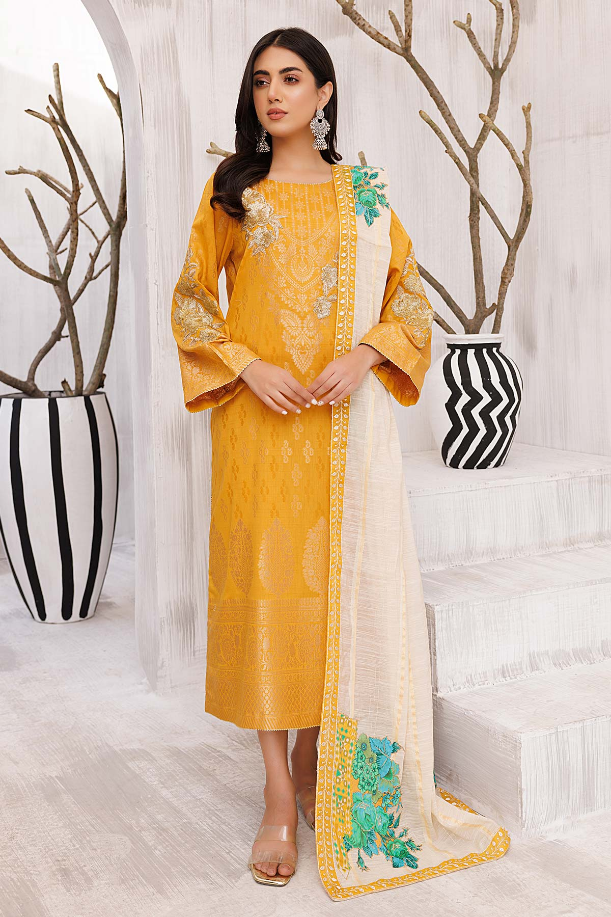 CBN-02 - Fully Stitched 3PC - BUNTI - Embroidered Lawn Jacquard Collection with Fancy Dupatta by Charizma