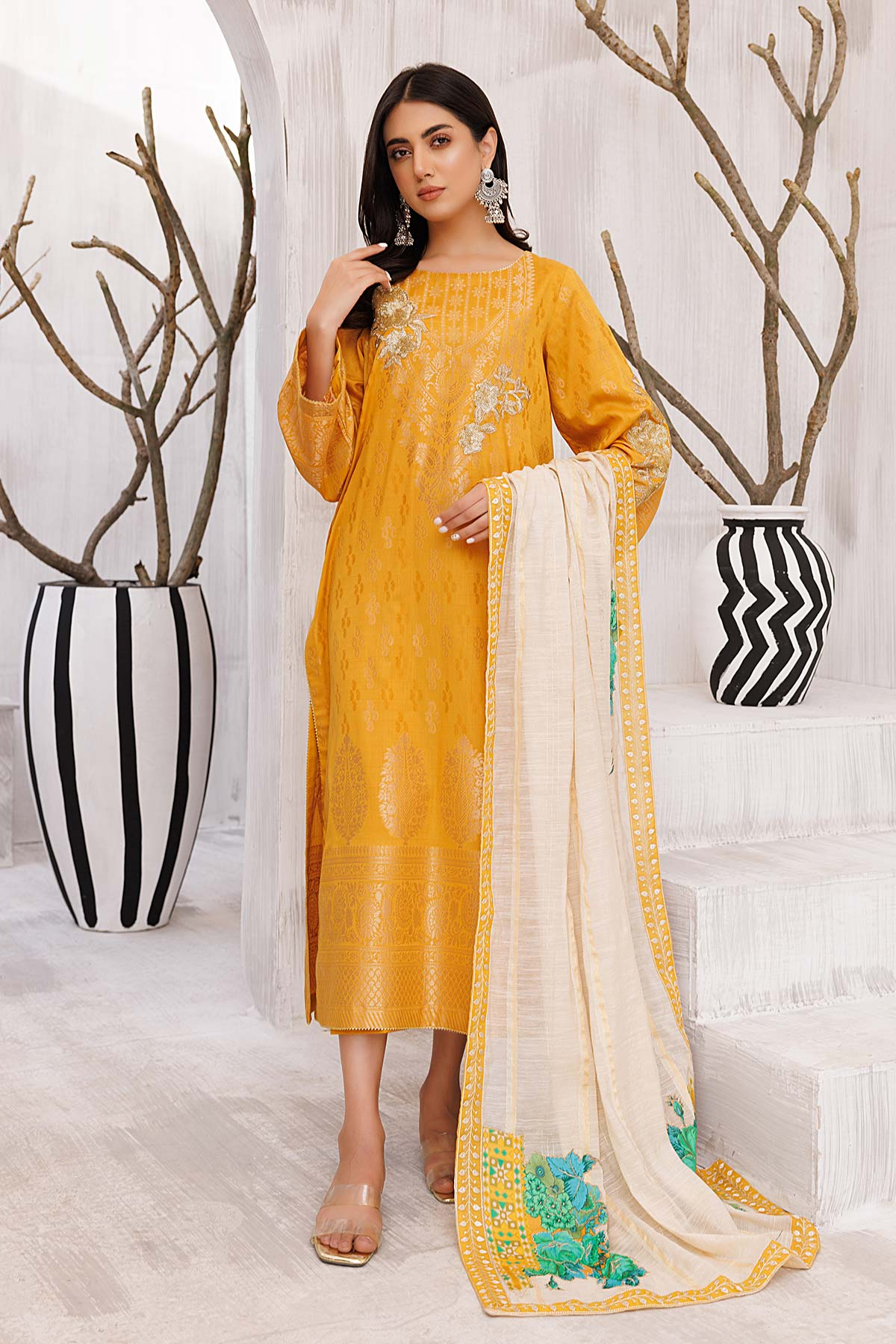 CBN-02 - Fully Stitched 3PC - BUNTI - Embroidered Lawn Jacquard Collection with Fancy Dupatta by Charizma