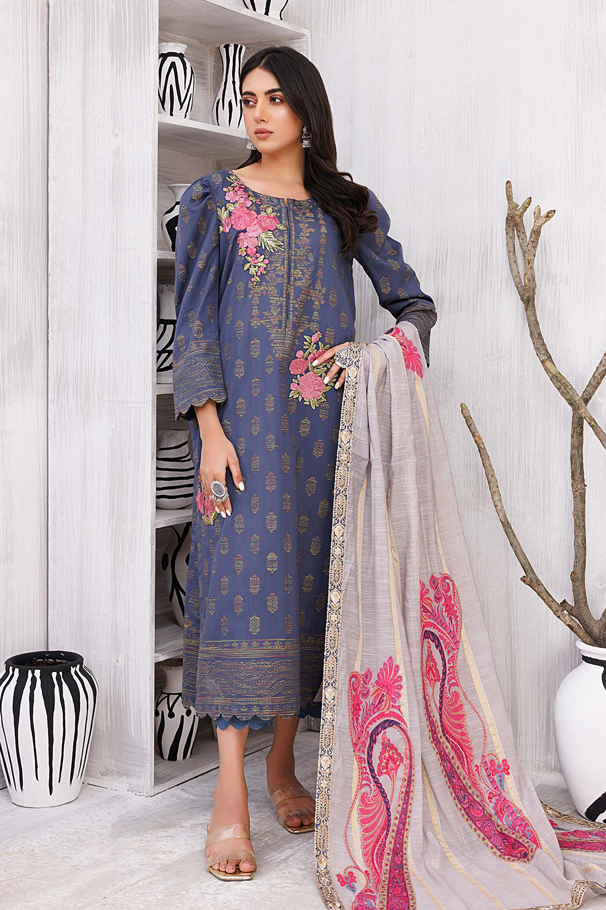 CBN-06 - Fully Stitched 3PC - BUNTI - Embroidered Lawn Jacquard Collection with Fancy Dupatta by Charizma