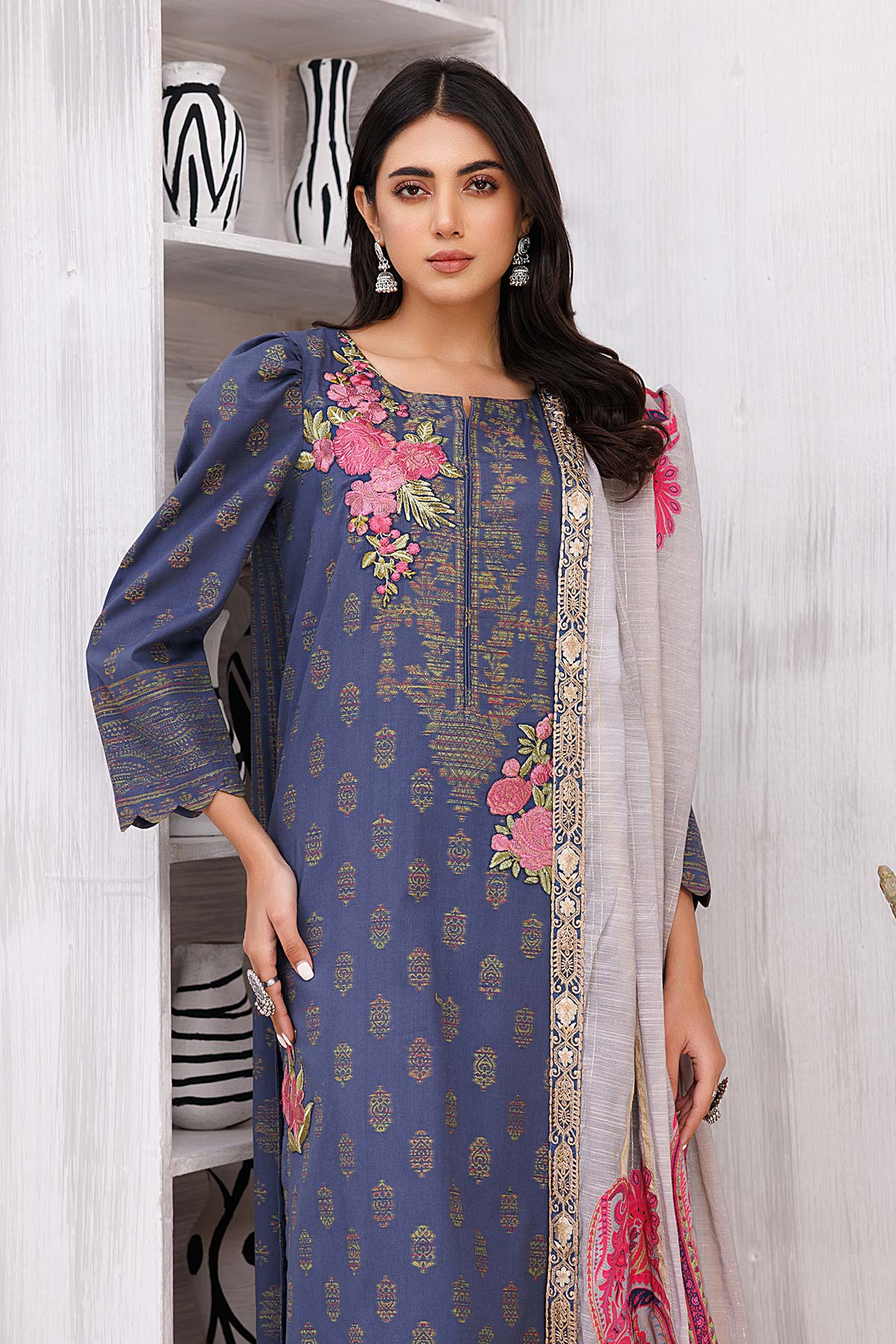 CBN-06 - Fully Stitched 3PC - BUNTI - Embroidered Lawn Jacquard Collection with Fancy Dupatta by Charizma