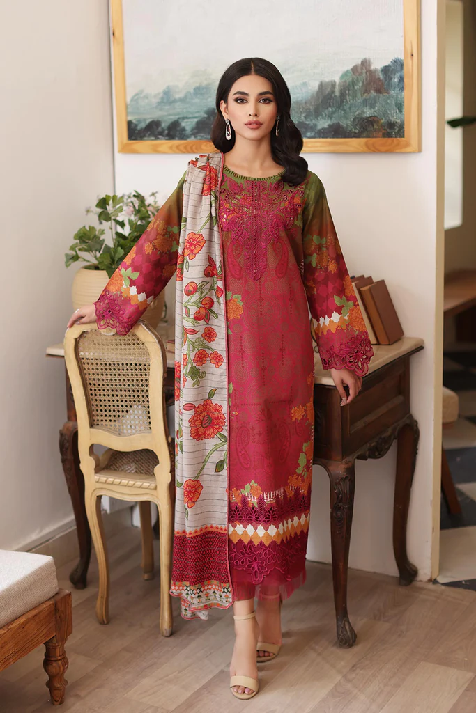 CCW3-04 - Fully Stitched 3PC - Printed & Embroidered Khaddar Collection - Combination Khaddar by Charizma