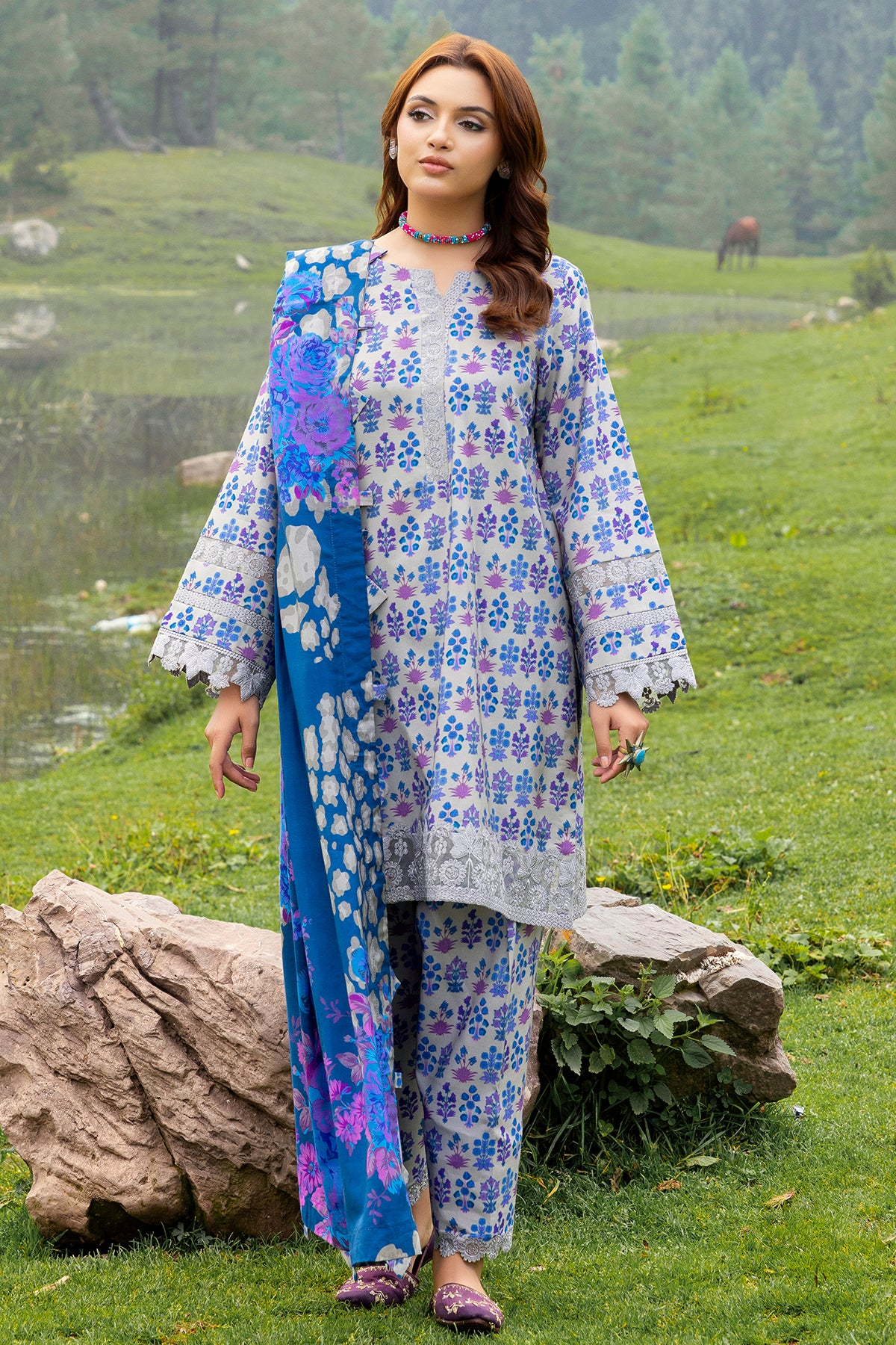 CCW4-02 - Fully Stitched 3PC - Printed & Embroidered Staple (Linen) Shawl Collection - Combination by Charizma