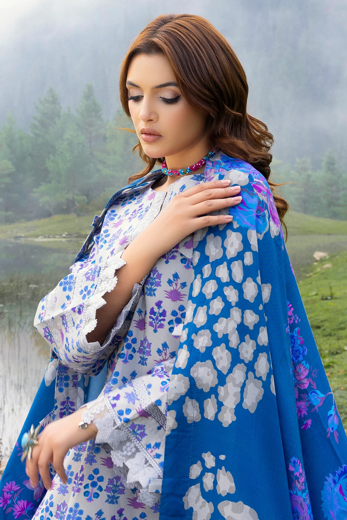 CCW4-02 - Fully Stitched 3PC - Printed & Embroidered Staple (Linen) Shawl Collection - Combination by Charizma