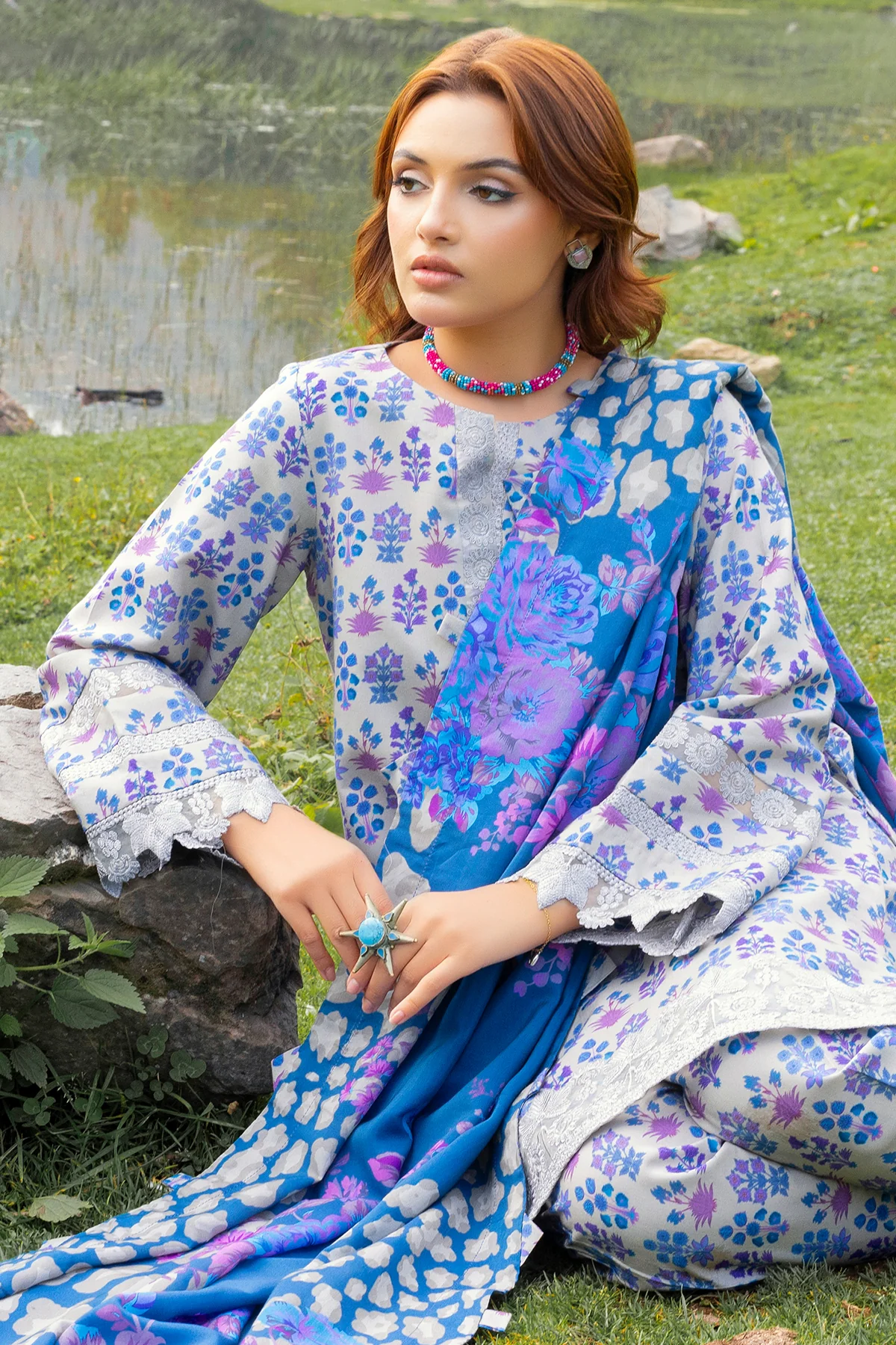 CCW4-02 - Fully Stitched 3PC - Printed & Embroidered Staple (Linen) Shawl Collection - Combination by Charizma