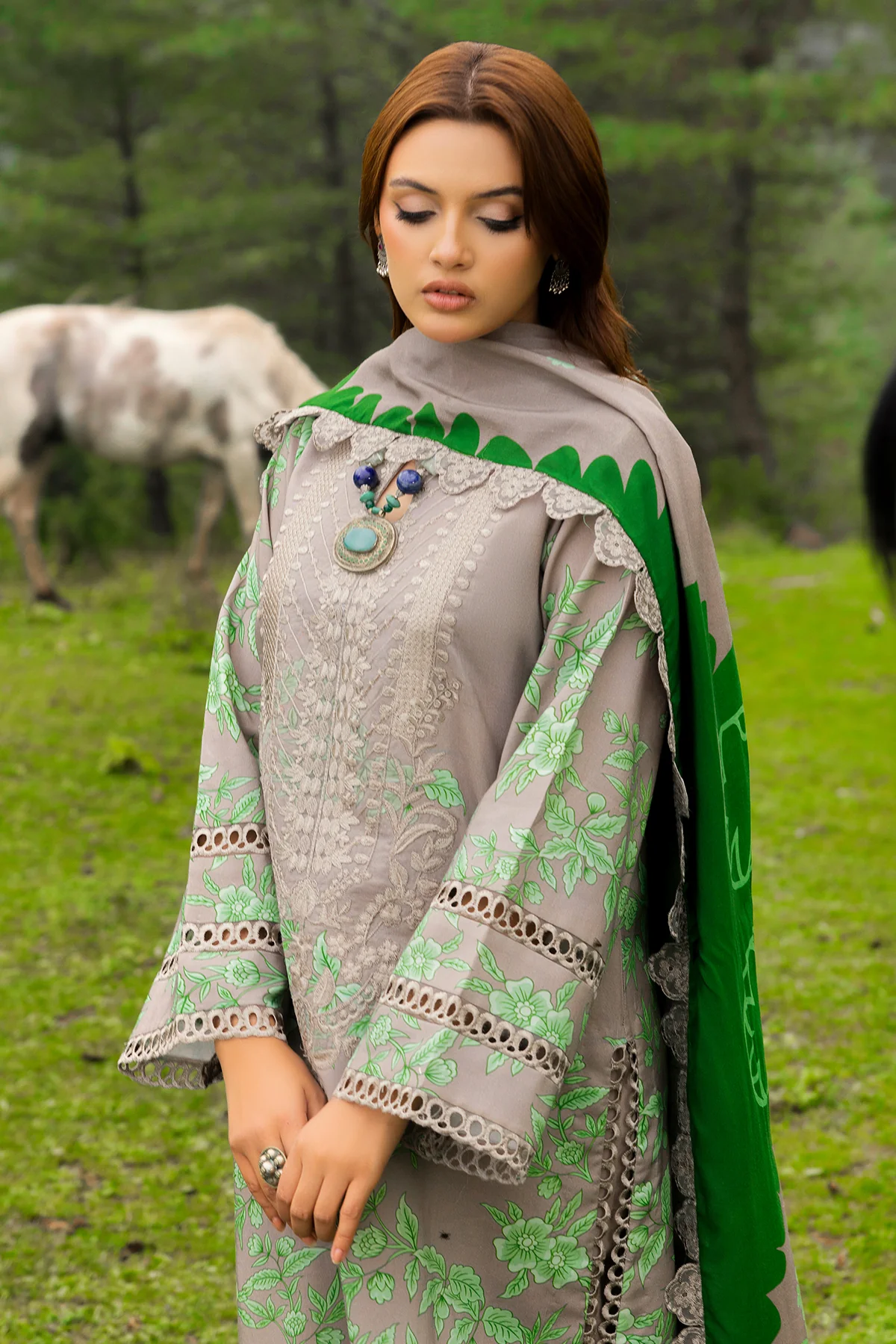 CCW4-04 - Fully Stitched 3PC - Printed & Embroidered Staple (Linen) Shawl Collection - Combination by Charizma