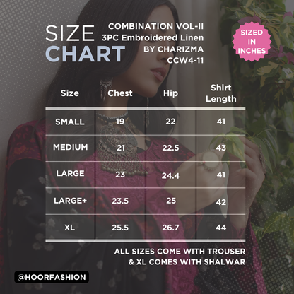 CCW4-11 - Fully Stitched 3PC - Printed & Embroidered Staple (Linen) Shawl Collection - COMBINATION VOL-II by Charizma