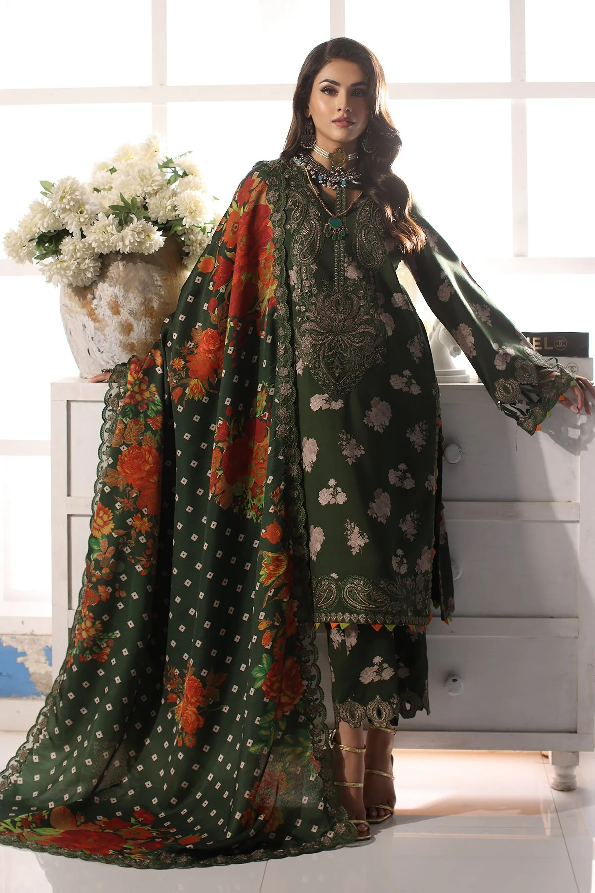 CCW4-12 - Fully Stitched 3PC - Printed & Embroidered Staple (Linen) Shawl Collection - COMBINATION VOL-II by Charizma