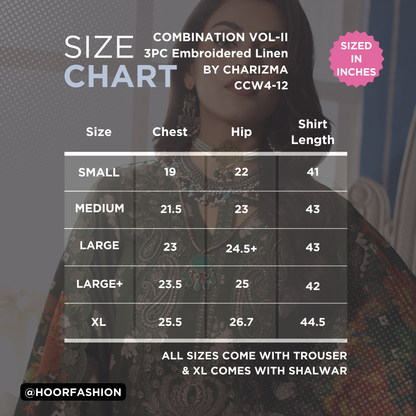 CCW4-12 - Fully Stitched 3PC - Printed & Embroidered Staple (Linen) Shawl Collection - COMBINATION VOL-II by Charizma