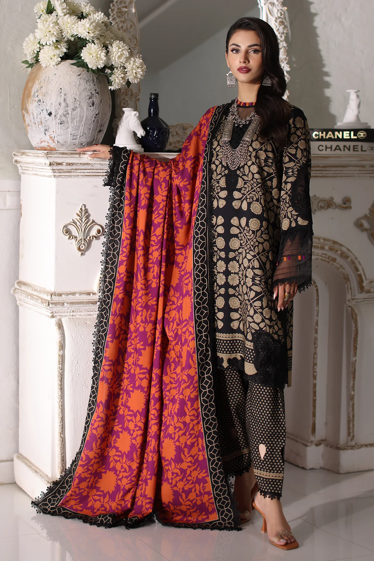 CCW4-13 - Fully Stitched 3PC - Printed & Embroidered Staple (Linen) Shawl Collection - COMBINATION VOL-II by Charizma