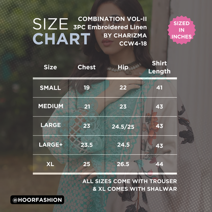 CCW4-18 - Fully Stitched 3PC - Printed & Embroidered Staple (Linen) Shawl Collection - COMBINATION VOL-II by Charizma