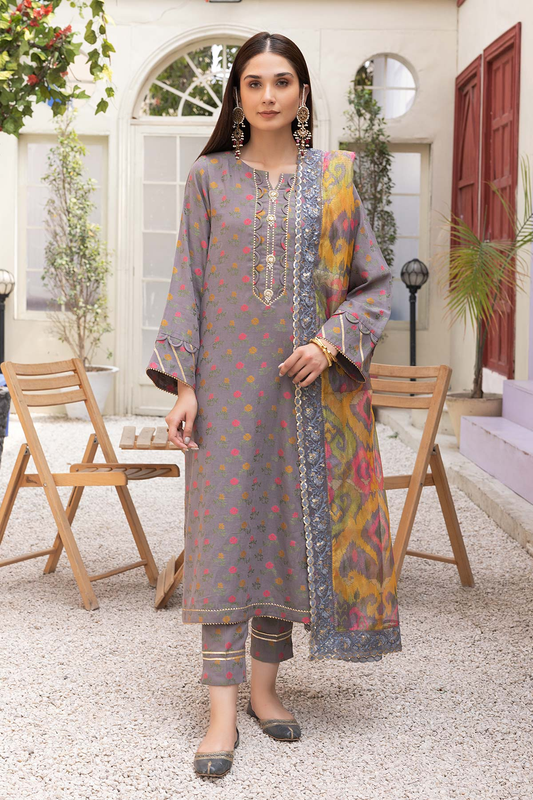 CPM23-27 - Readymade 3PC - Cotton Broshia Shirt & Trouser with Printed Fancy Net Dupatta by Charizma (Pret)