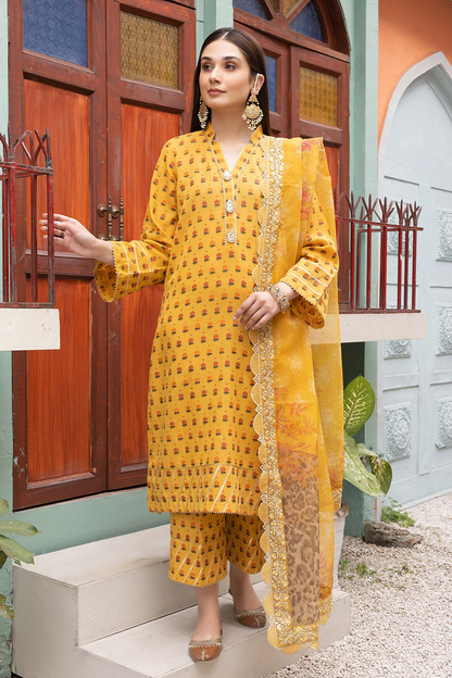 CPM23-31 - Readymade 3PC - Cotton Broshia Shirt & Trouser with Printed Fancy Net Dupatta by Charizma (Pret)