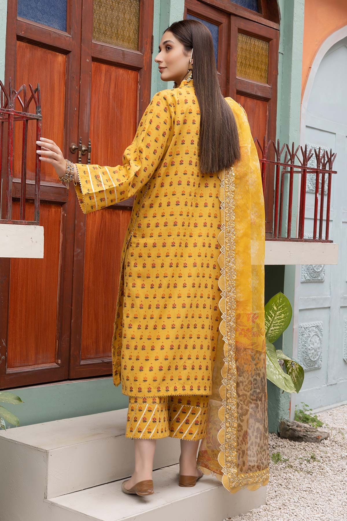 CPM23-31 - Readymade 3PC - Cotton Broshia Shirt & Trouser with Printed Fancy Net Dupatta by Charizma (Pret)