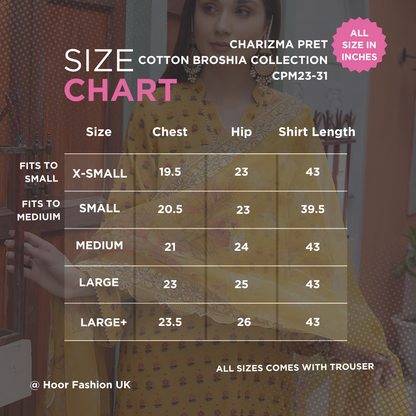 CPM23-31 - Readymade 3PC - Cotton Broshia Shirt & Trouser with Printed Fancy Net Dupatta by Charizma (Pret)