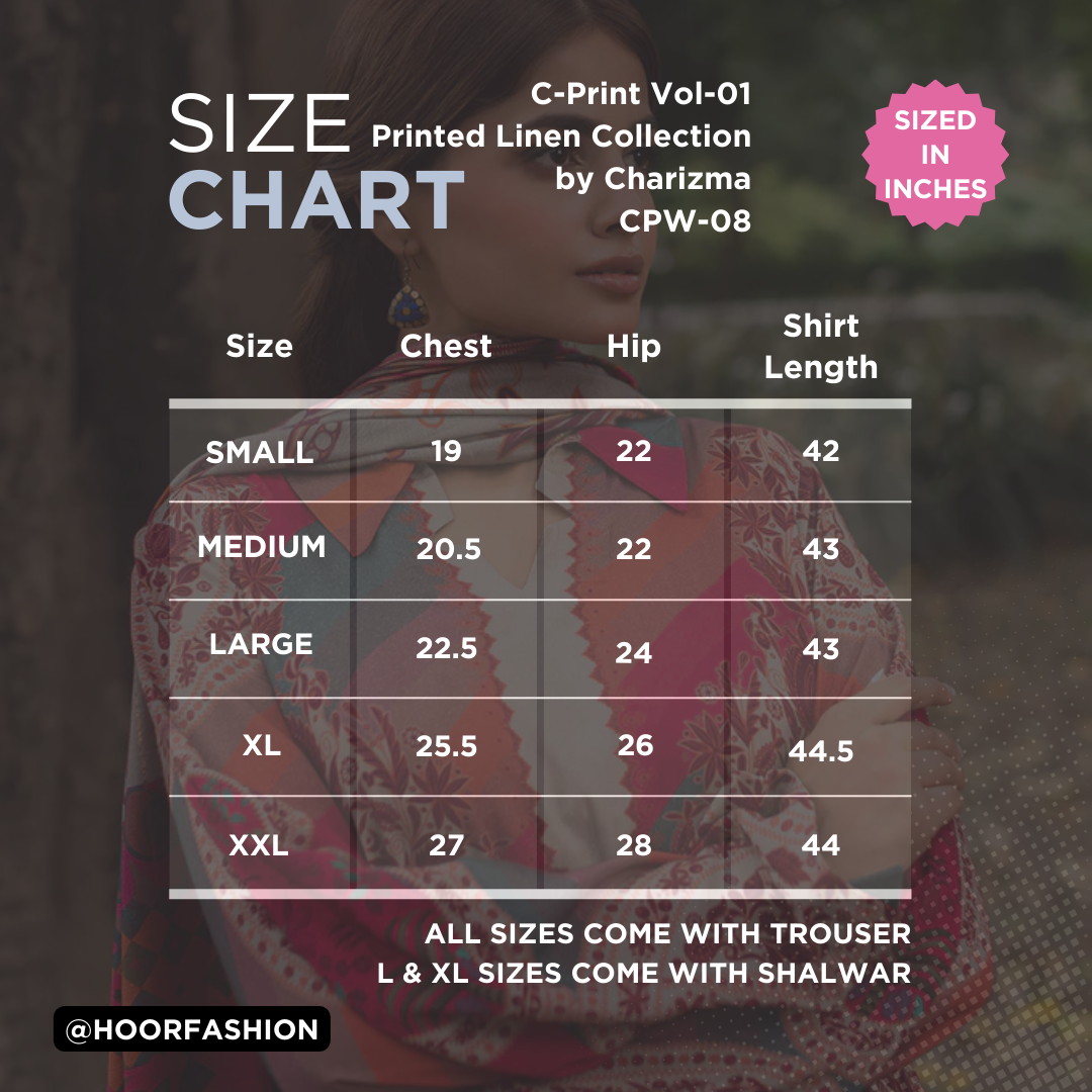 CPW-08 - Fully Stitched 3PC - Printed Linen Collection - C-Print by Charizma