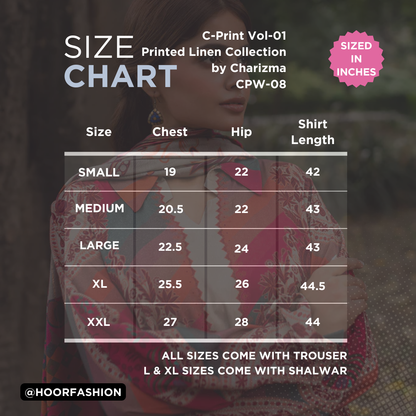 CPW-08 - Fully Stitched 3PC - Printed Linen Collection - C-Print by Charizma