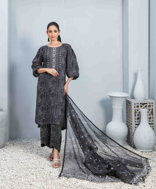 D-8023 - Fully Stitched 3PC - Gala Embroidered Digital Printed Linen Collection - FAHA by Tawakkal