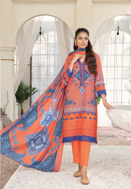 D-04 - Fully Stitched 3PC - Printed & Embroidered Slub Khaddar Collection - RANGRANI by Zeeshan Arts