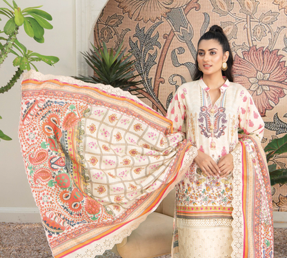 D-05 - Fully Stitched 3PC - Printed & Embroidered Slub Khaddar Collection - RANGRANI by Zeeshan Arts