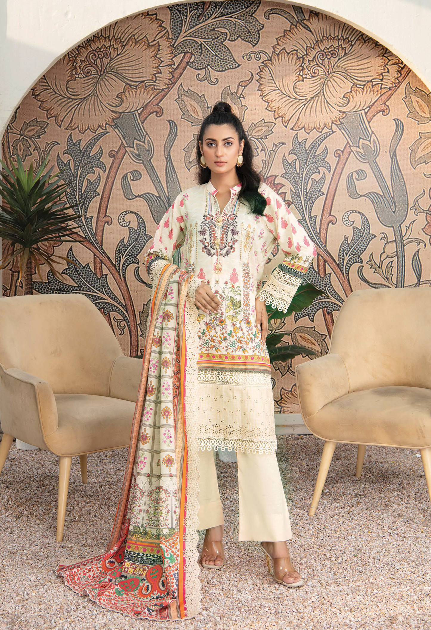 D-05 - Fully Stitched 3PC - Printed & Embroidered Slub Khaddar Collection - RANGRANI by Zeeshan Arts