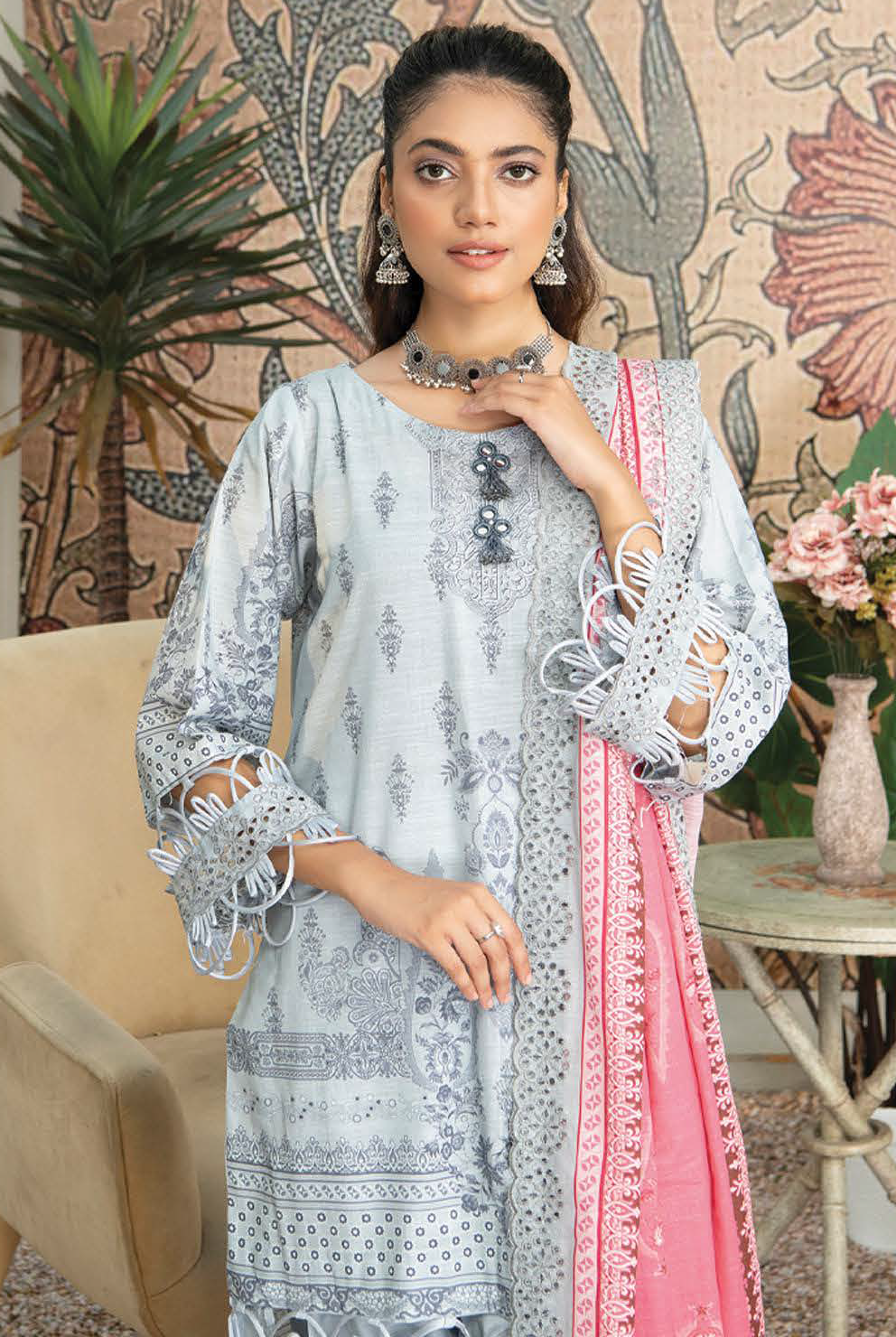 D-07 - Fully Stitched 3PC - Printed & Embroidered Slub Khaddar Collection - RANGRANI by Zeeshan Arts