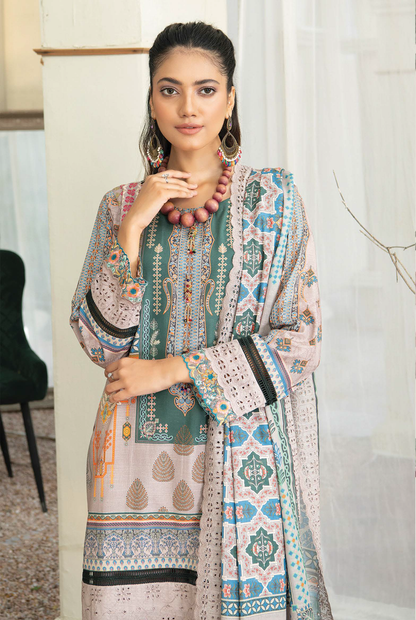 D-08 - Fully Stitched 3PC - Printed & Embroidered Slub Khaddar Collection - RANGRANI by Zeeshan Arts