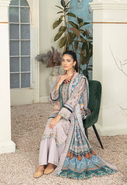 D-08 - Fully Stitched 3PC - Printed & Embroidered Slub Khaddar Collection - RANGRANI by Zeeshan Arts