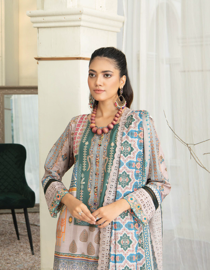 D-08 - Fully Stitched 3PC - Printed & Embroidered Slub Khaddar Collection - RANGRANI by Zeeshan Arts