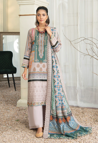 D-08 - Fully Stitched 3PC - Printed & Embroidered Slub Khaddar Collection - RANGRANI by Zeeshan Arts