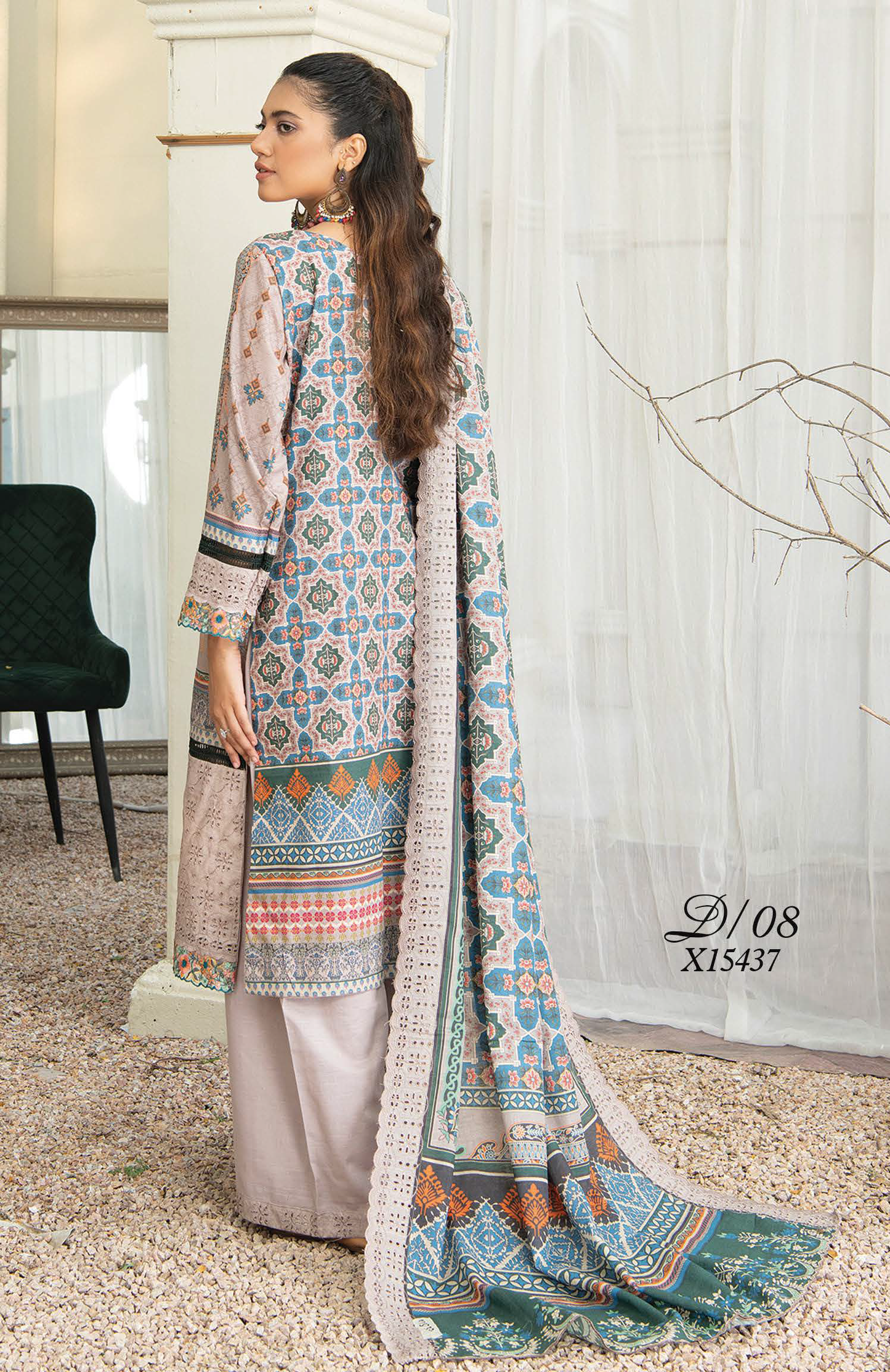 D-08 - Fully Stitched 3PC - Printed & Embroidered Slub Khaddar Collection - RANGRANI by Zeeshan Arts