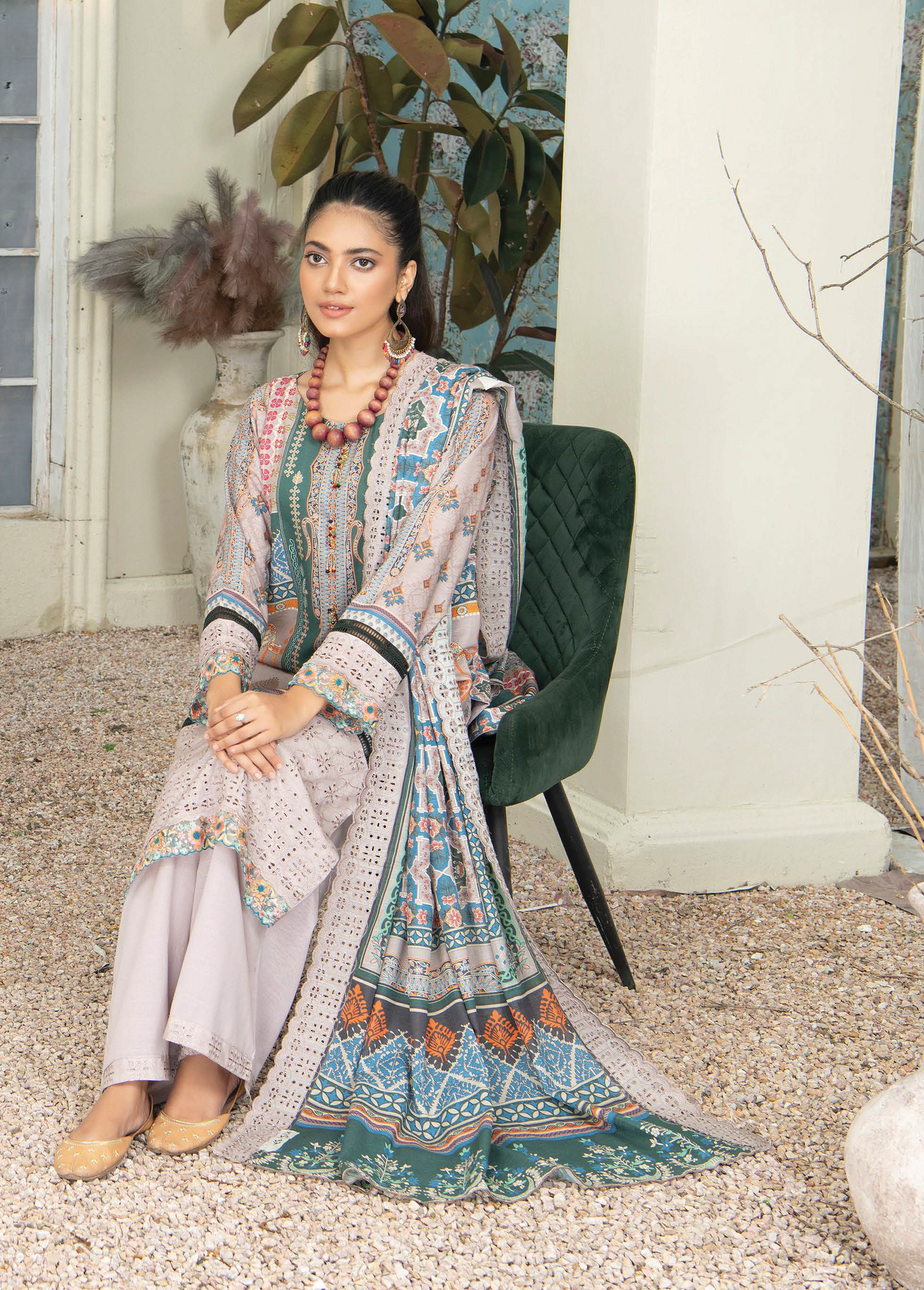 D-08 - Fully Stitched 3PC - Printed & Embroidered Slub Khaddar Collection - RANGRANI by Zeeshan Arts