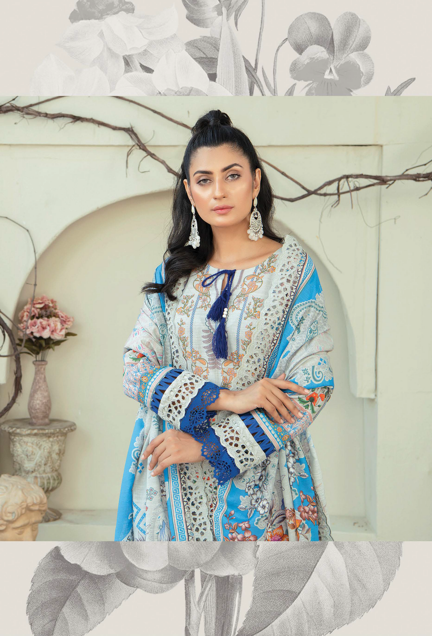 D-09 - Fully Stitched 3PC - Printed & Embroidered Slub Khaddar Collection - RANGRANI by Zeeshan Arts