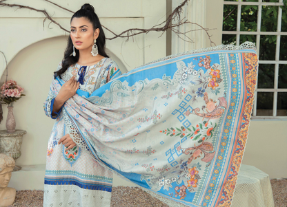 D-09 - Fully Stitched 3PC - Printed & Embroidered Slub Khaddar Collection - RANGRANI by Zeeshan Arts