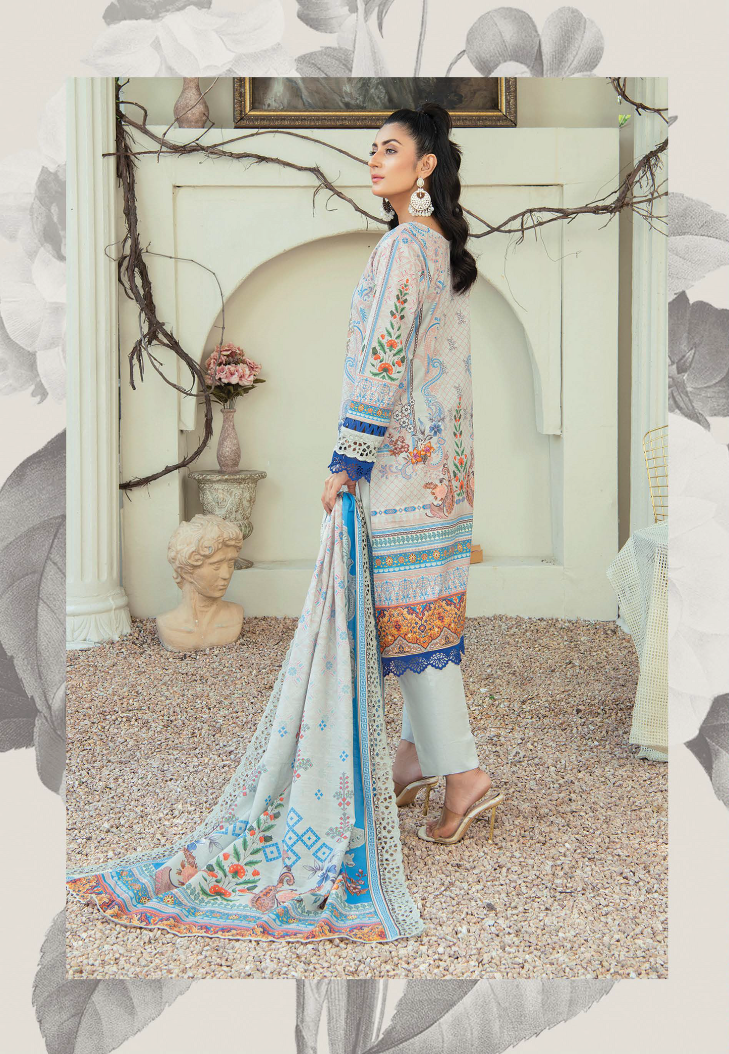 D-09 - Fully Stitched 3PC - Printed & Embroidered Slub Khaddar Collection - RANGRANI by Zeeshan Arts